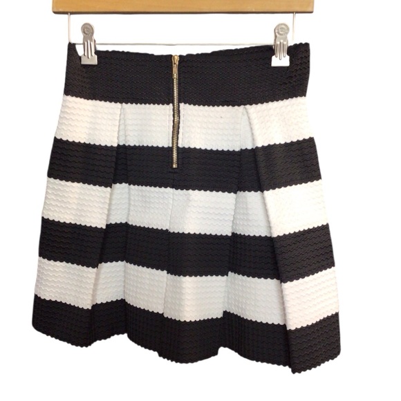 Black and White Skater Mini Skirt with Pleats - Picture 3 of 5